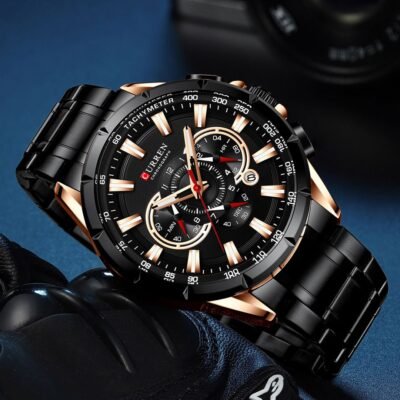 Reloj para Hombre Marca CURREN con Pulso de Acero Inoxidable y Cronógrafo de Tres Esferas Modelo 8363-1