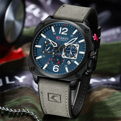 Reloj para Hombre Marca CURREN con Pulso en Cuero y Cronógrafo de Tres Esferas Modelo 8398-2