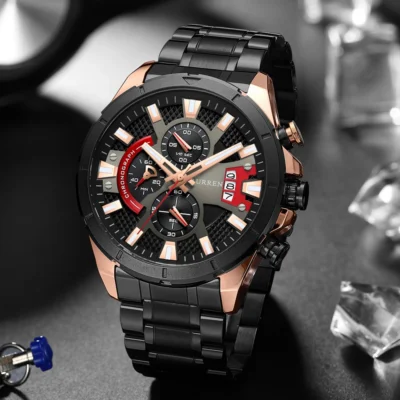 Reloj para Hombre Marca CURREN con Pulso de Acero Inoxidable y Cronógrafo de Tres Esferas Modelo 8401-4