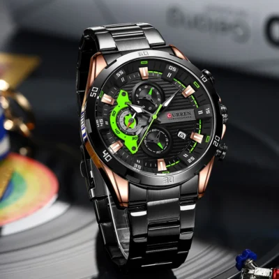 Reloj para Hombre Marca CURREN con Pulso de Acero Inoxidable y Cronógrafo de Tres Esferas Modelo 8402-3