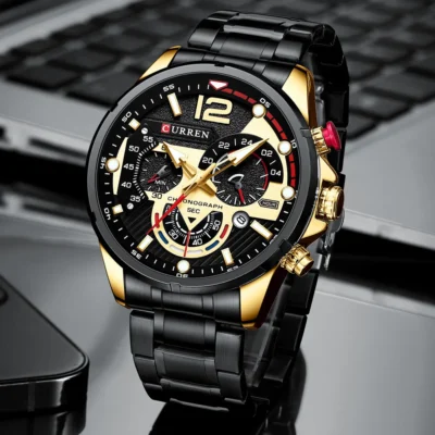 Reloj para Hombre Marca CURREN con Pulso de Acero Inoxidable y Cronógrafo de Tres Esferas Modelo 8395-3